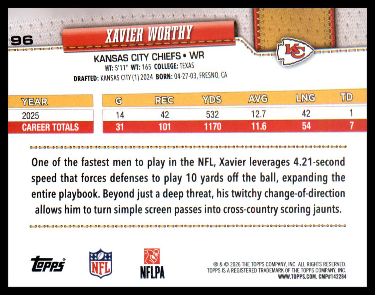 2026 Topps Flagship Holo Foil #96 Xavier Worthy