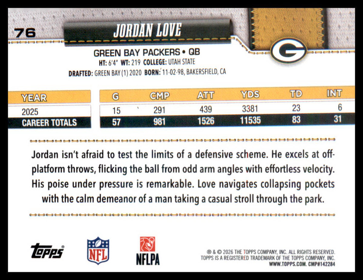 2026 Topps Flagship Football #76 Jordan Love