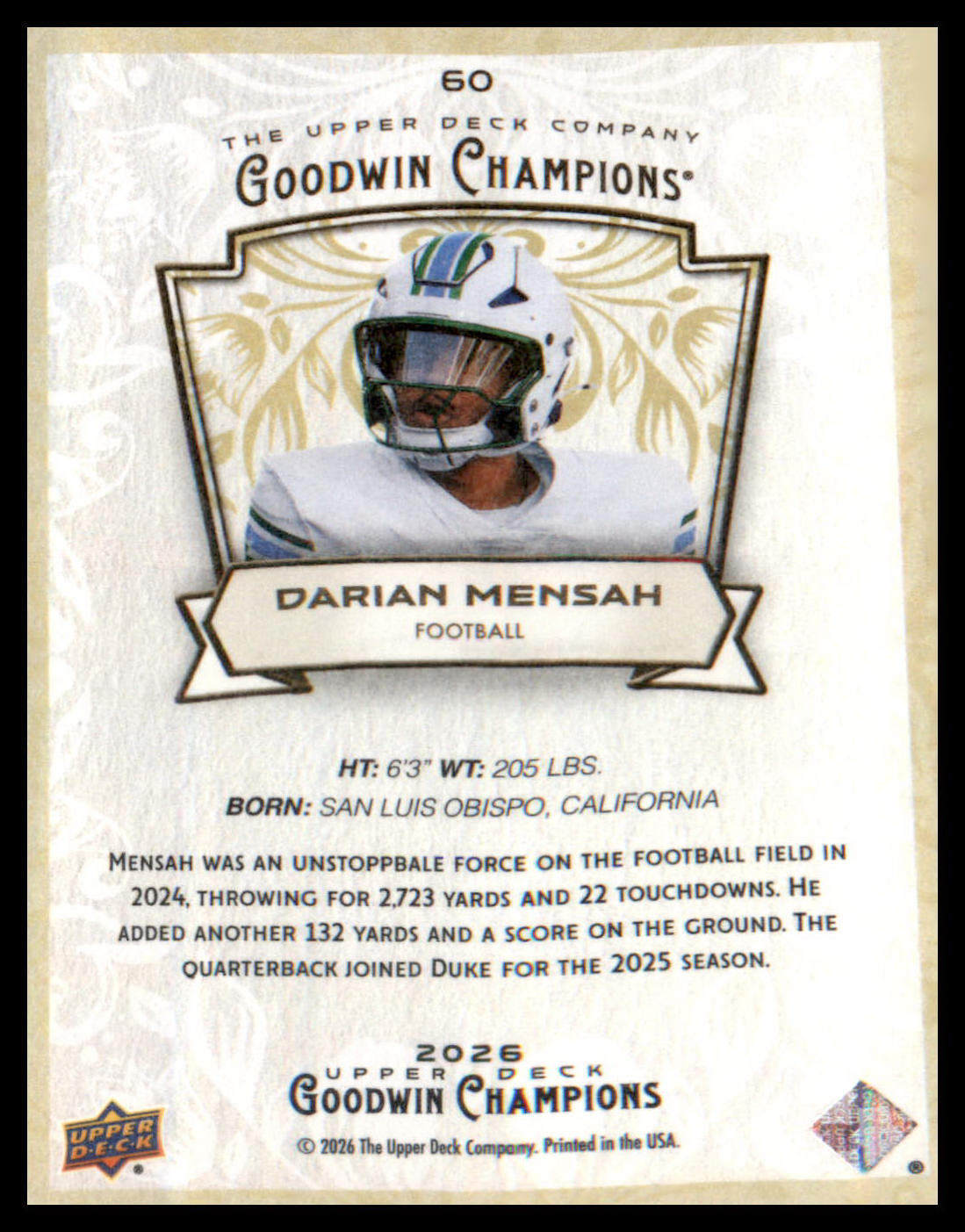 2026 Upper Deck Goodwin Champions #60 Darian Mensah