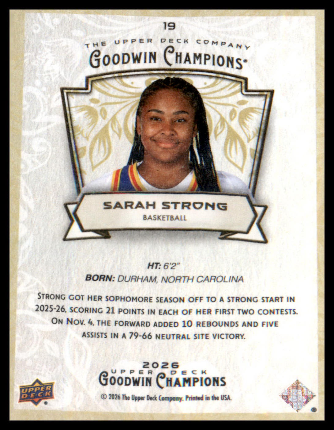 2026 Upper Deck Goodwin Champions #19 Sarah Strong