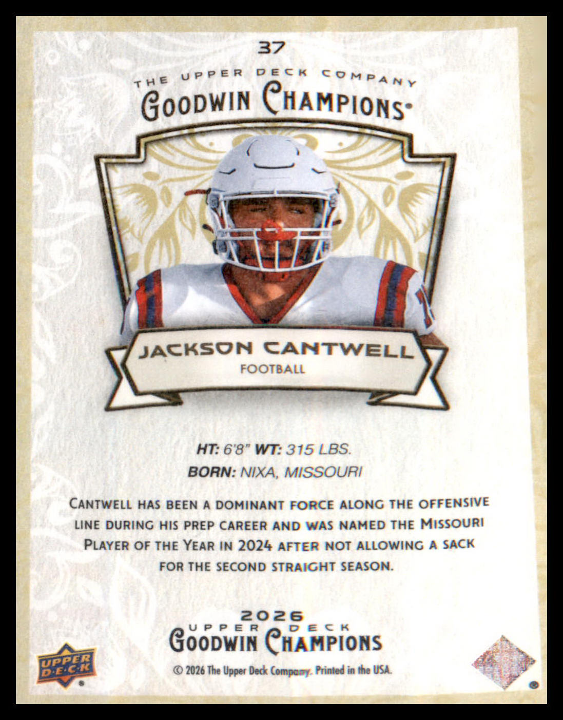 2026 Upper Deck Goodwin Champions #37 Jackson Cantwell