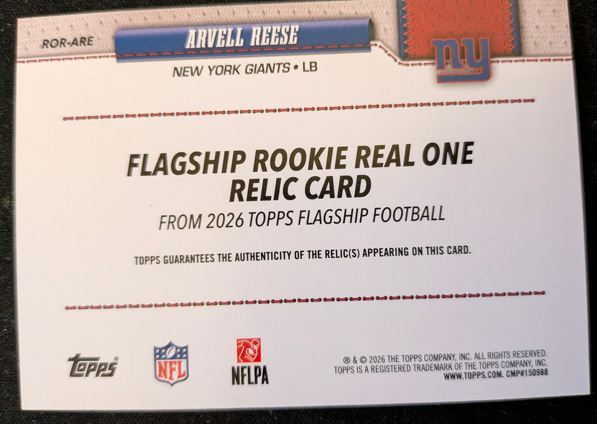 2026 Topps Flagship Rookie Real One Relic Card #ROR-ARE Arvell Reese RC RC