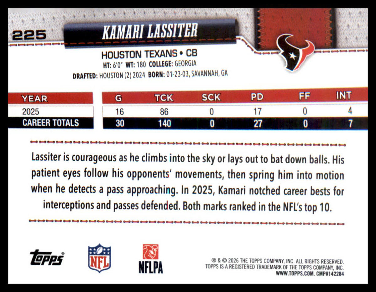 2026 Topps Flagship Football #225 Kamari Lassiter