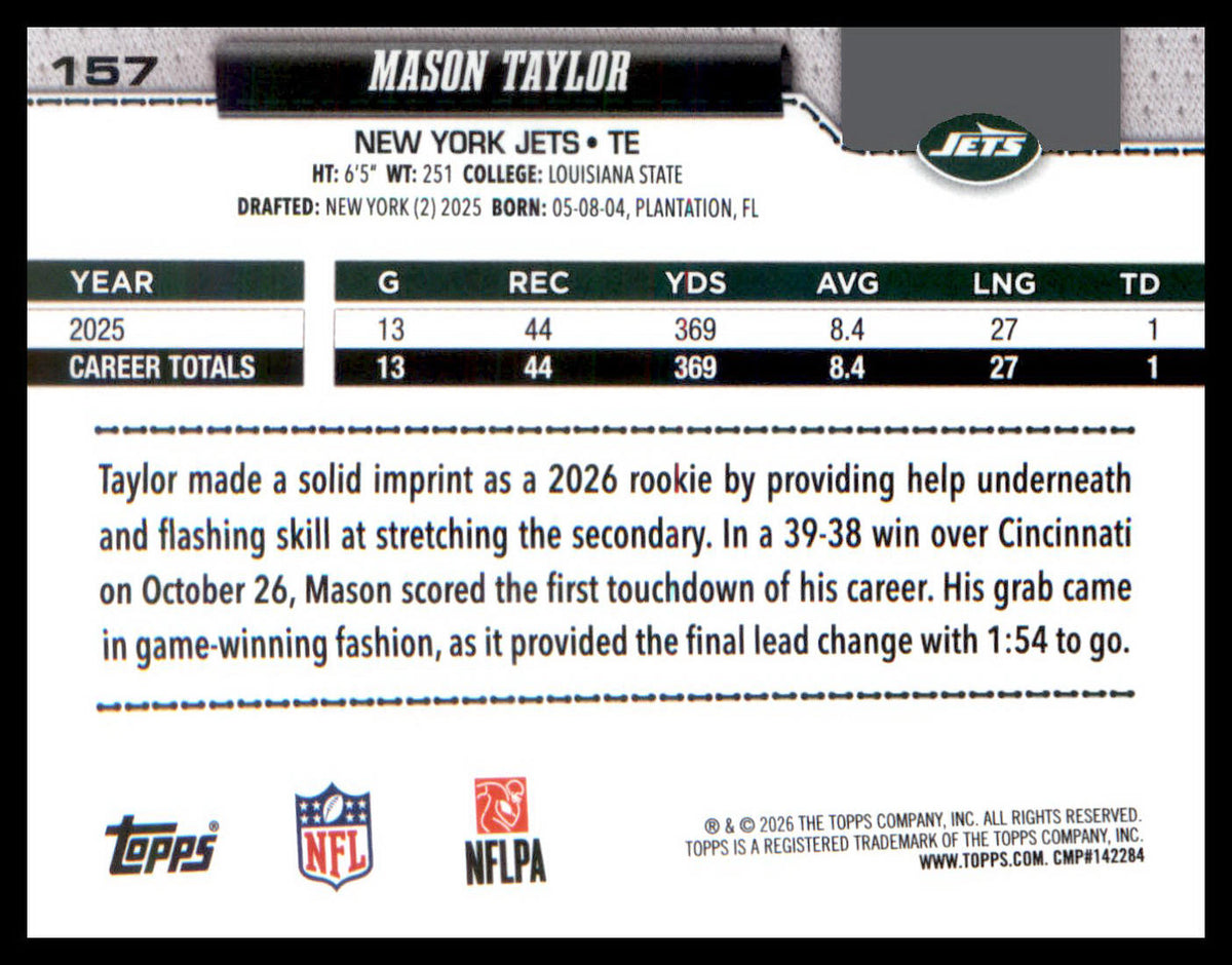 2026 Topps Flagship Holo Foil #157 Mason Taylor