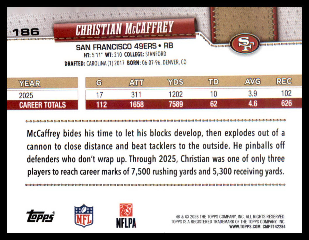 2026 Topps Flagship Rainbow Foil #186 Christian McCaffrey