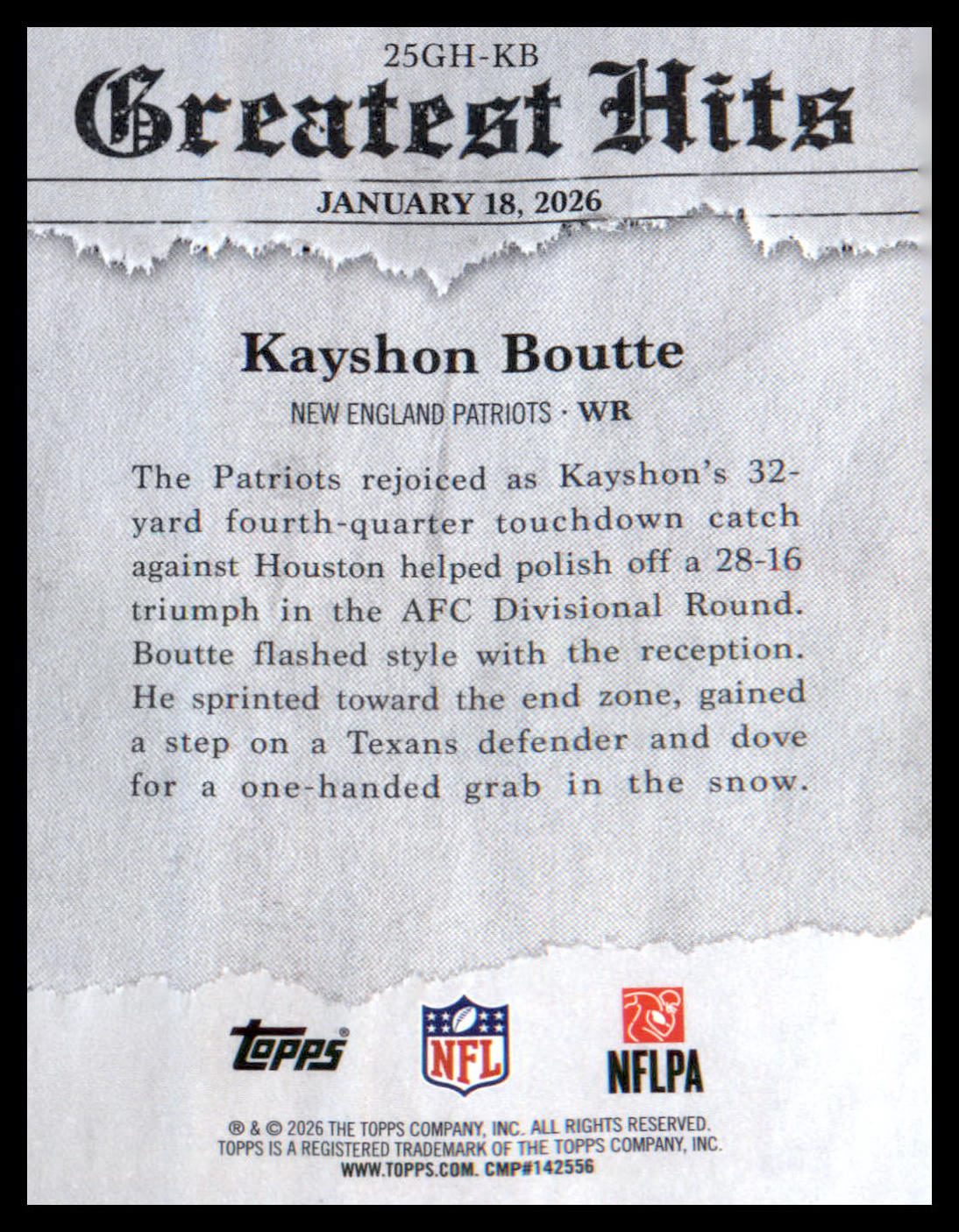 2026 Topps Flagship 2025 Greatest Hits #25GH-KB Kayshon Boutte