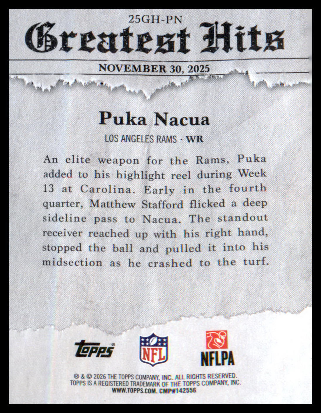 2026 Topps Flagship 2025 Greatest Hits #25GH-PN Puka Nacua