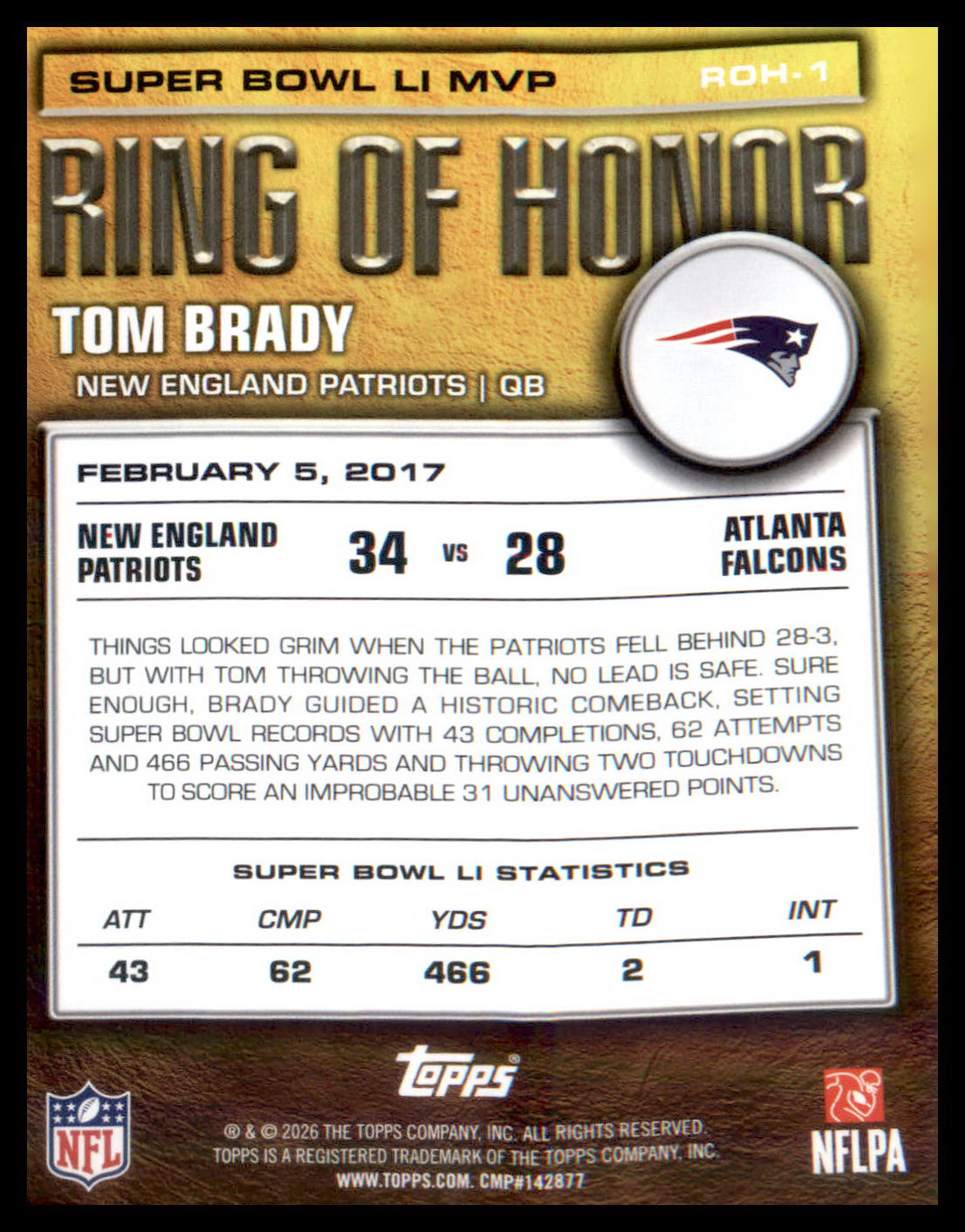 2026 Topps Flagship Ring of Honor #ROH-1 Tom Brady