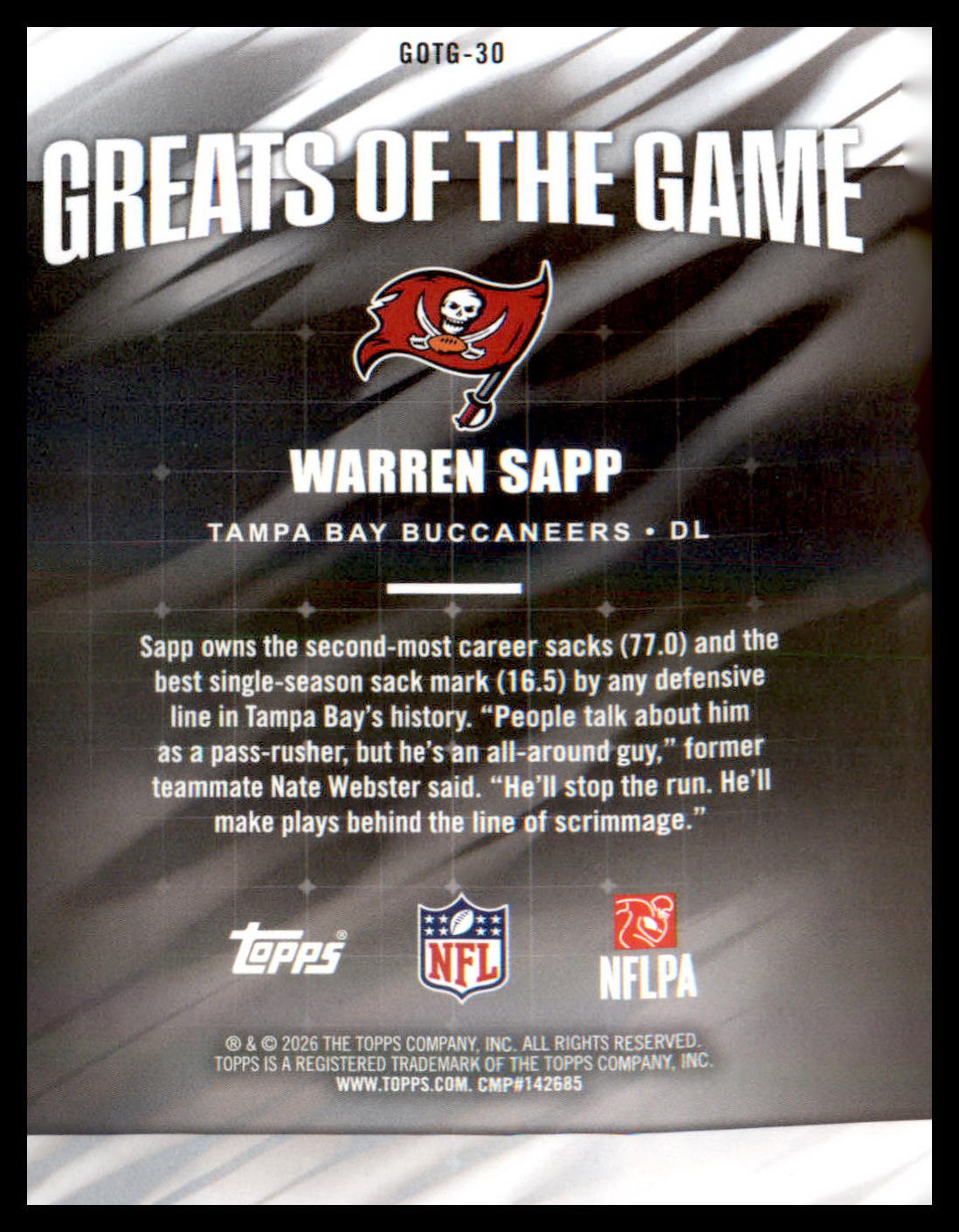 2026 Topps Flagship Greats Of The Game #GOTG-30 Warren Sapp