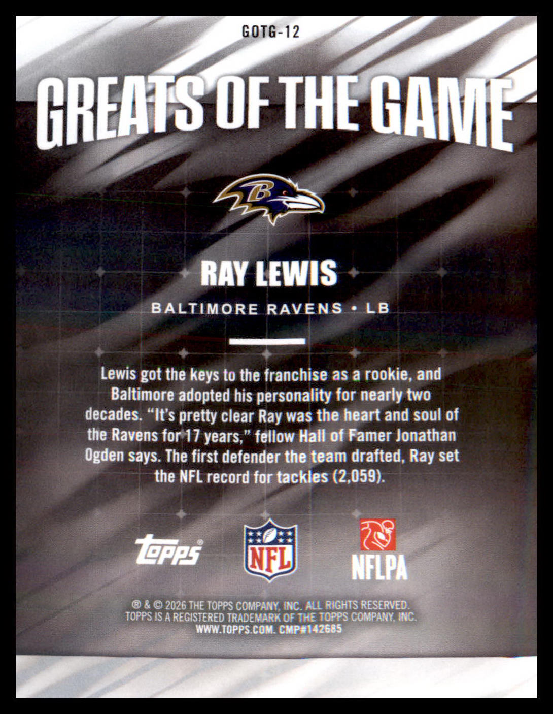2026 Topps Flagship Greats Of The Game #GOTG-12 Ray Lewis