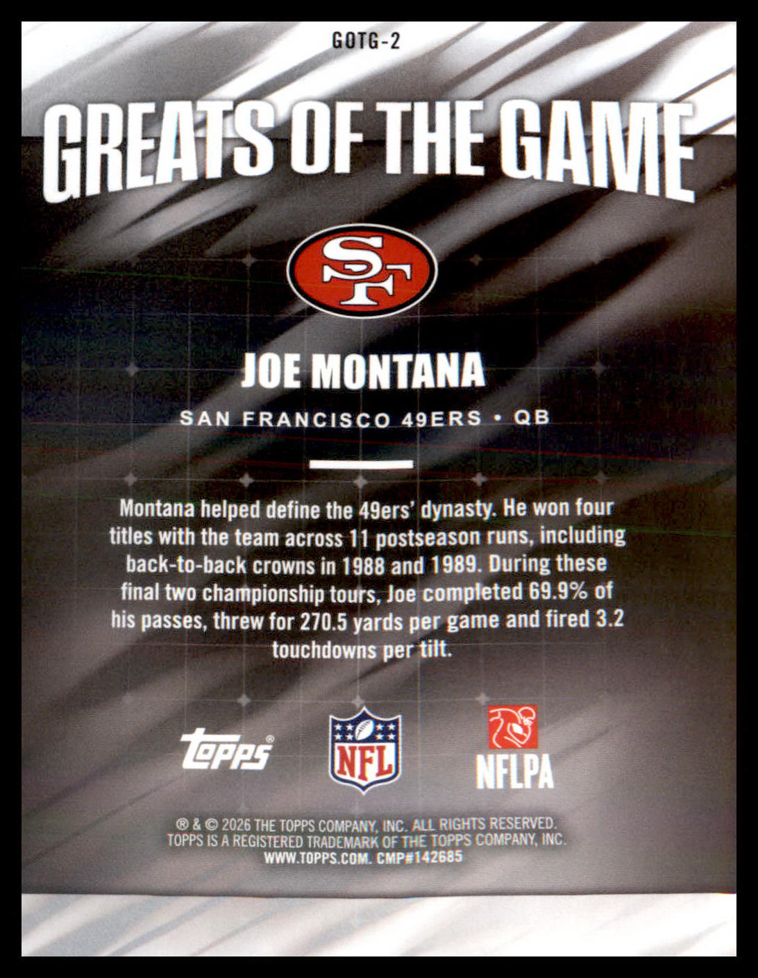 2026 Topps Flagship Greats Of The Game #GOTG-2 Joe Montana