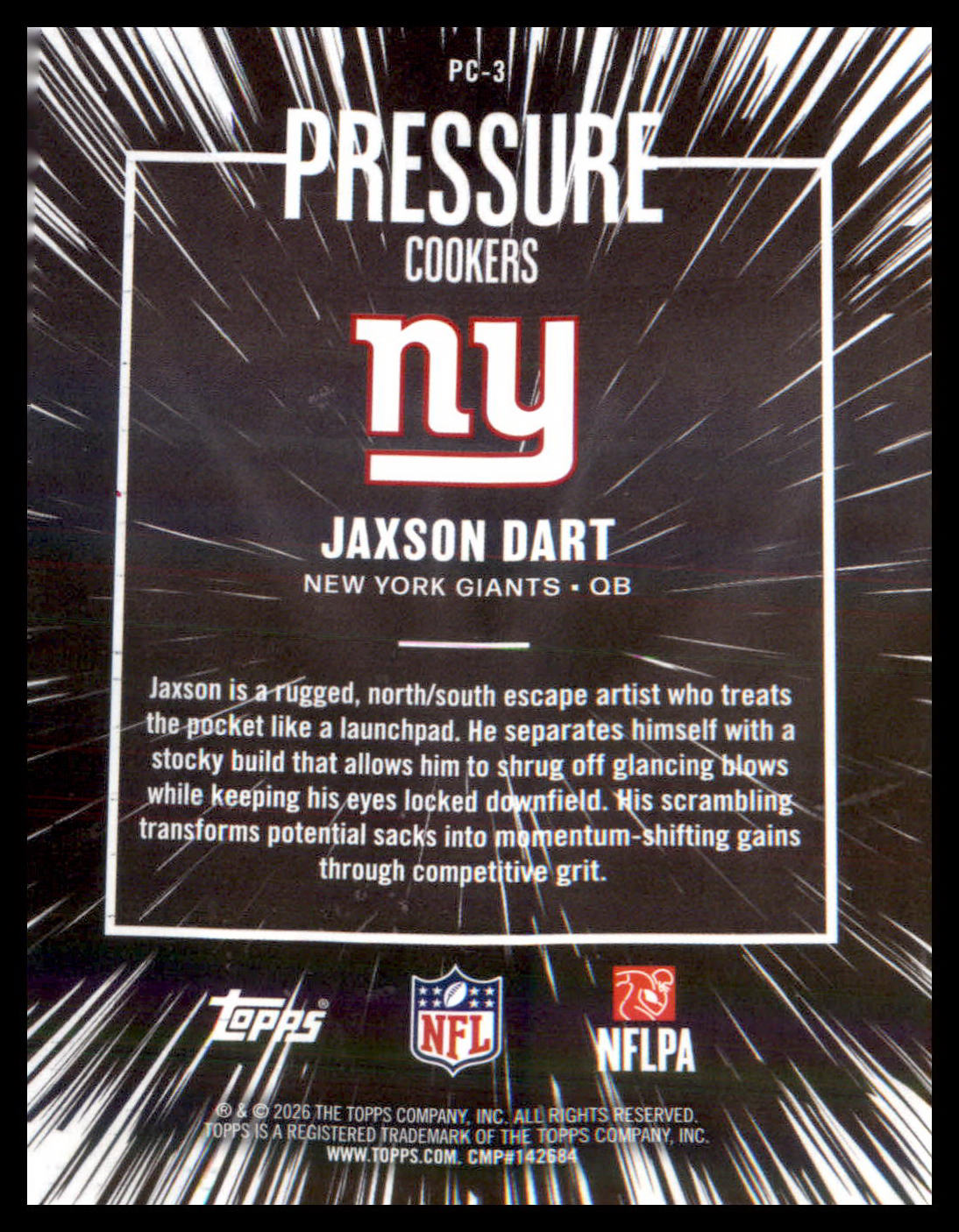 2026 Topps Flagship Pressure Cookers #PC-3 Jaxson Dart
