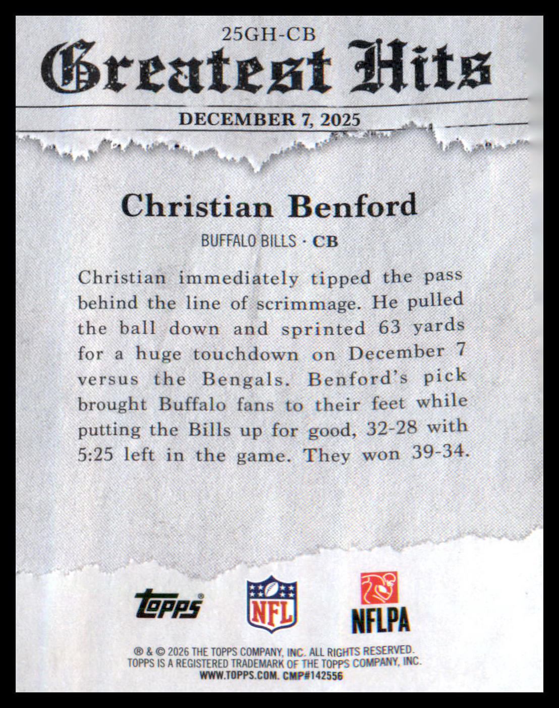 2026 Topps Flagship 2025 Greatest Hits #25GH-CB Christian Benford
