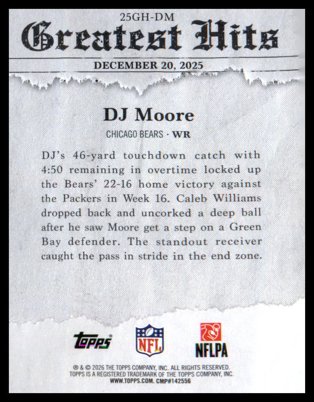 2026 Topps Flagship 2025 Greatest Hits #25GH-DM DJ Moore