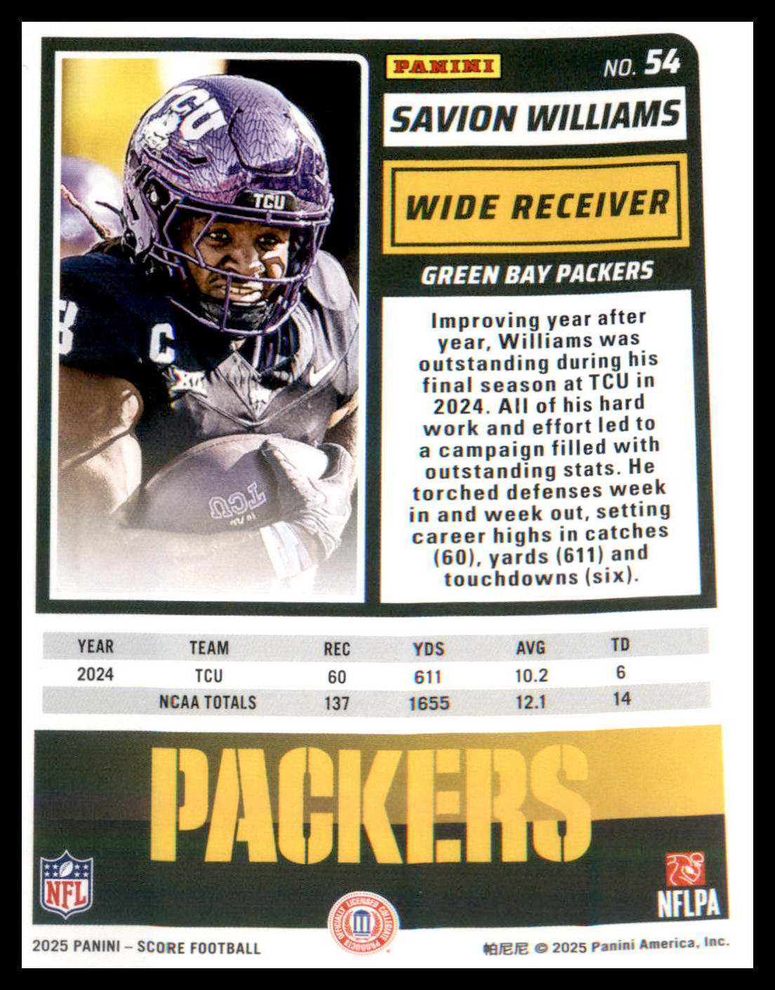 2025 Score #54 Savion Williams RC RC