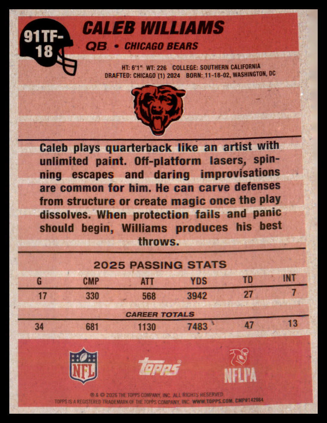 2026 Topps Flagship 1991 Topps Football Crackle #91TF-18 Caleb Williams