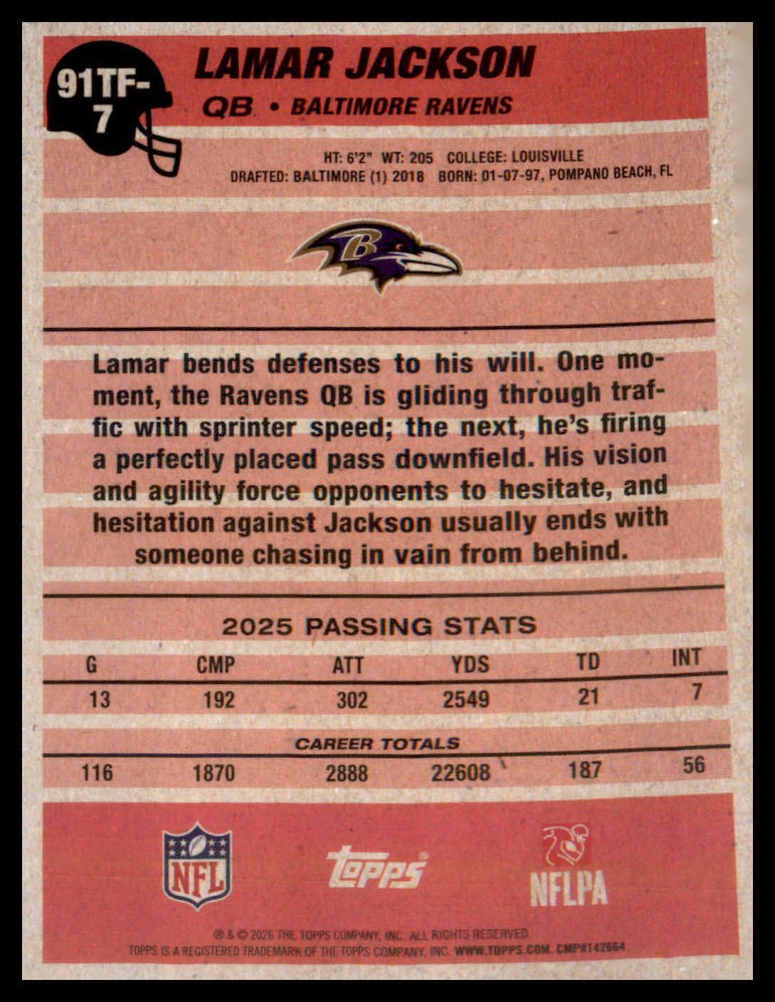 2026 Topps Flagship 1991 Topps Football Crackle #91TF-7 Lamar Jackson