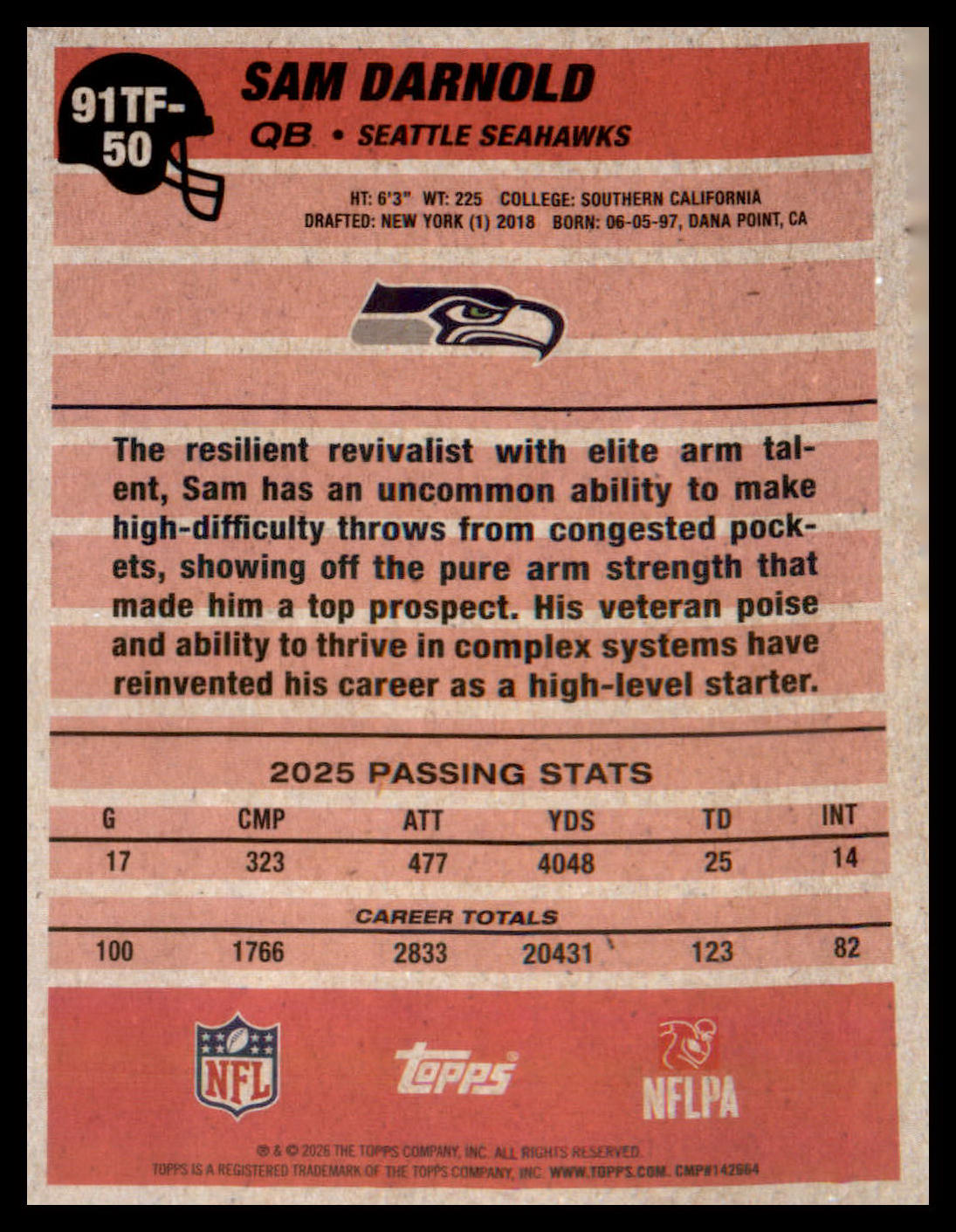 2026 Topps Flagship 1991 Topps Football #91TF-50 Sam Darnold