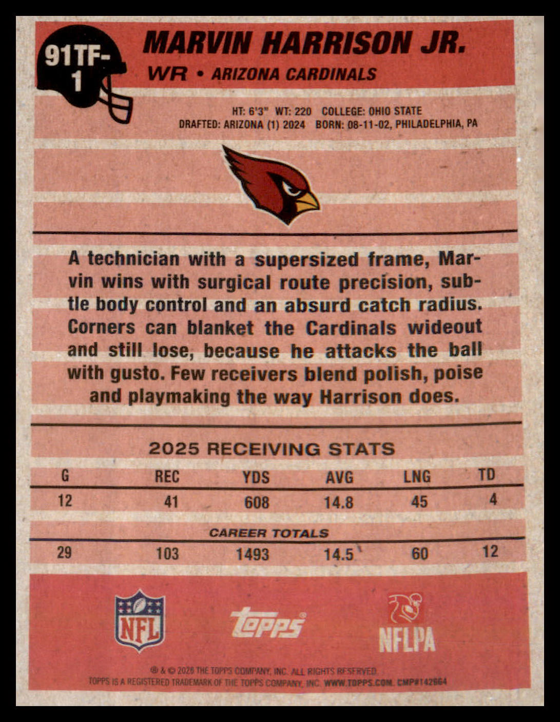 2026 Topps Flagship 1991 Topps Football #91TF-1 Marvin Harrison Jr.