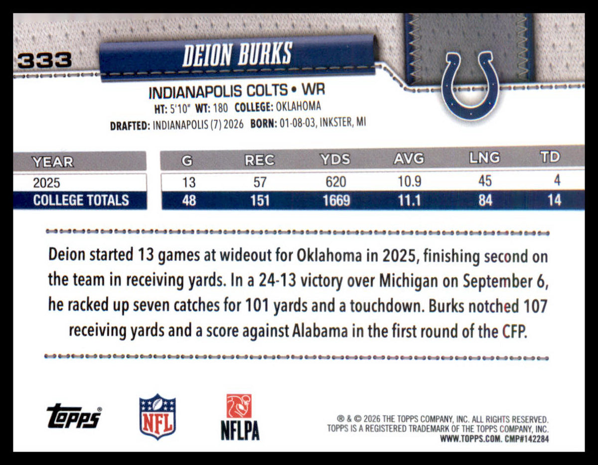 2026 Topps Flagship Holo Foil #333 Deion Burks