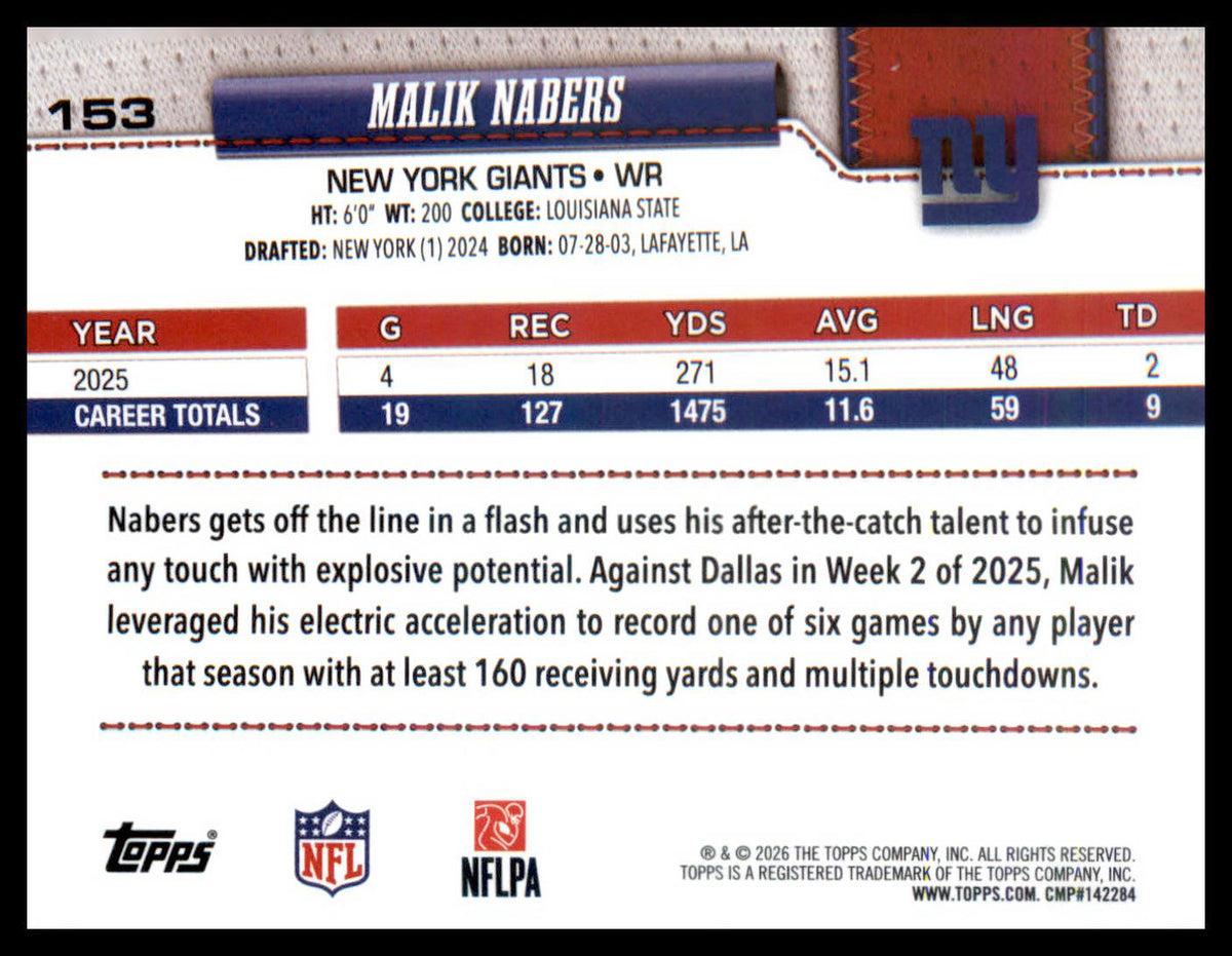 2026 Topps Flagship Holo Foil #153 Malik Nabers