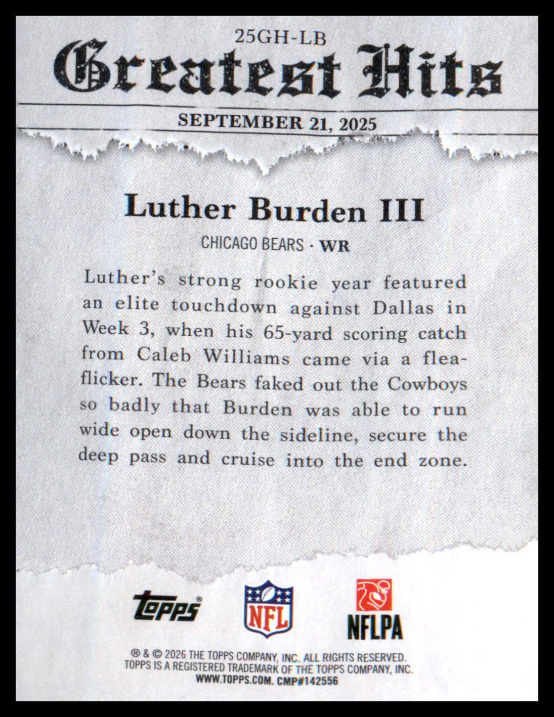 2026 Topps Flagship 2025 Greatest Hits #25GH-LB Luther Burden III