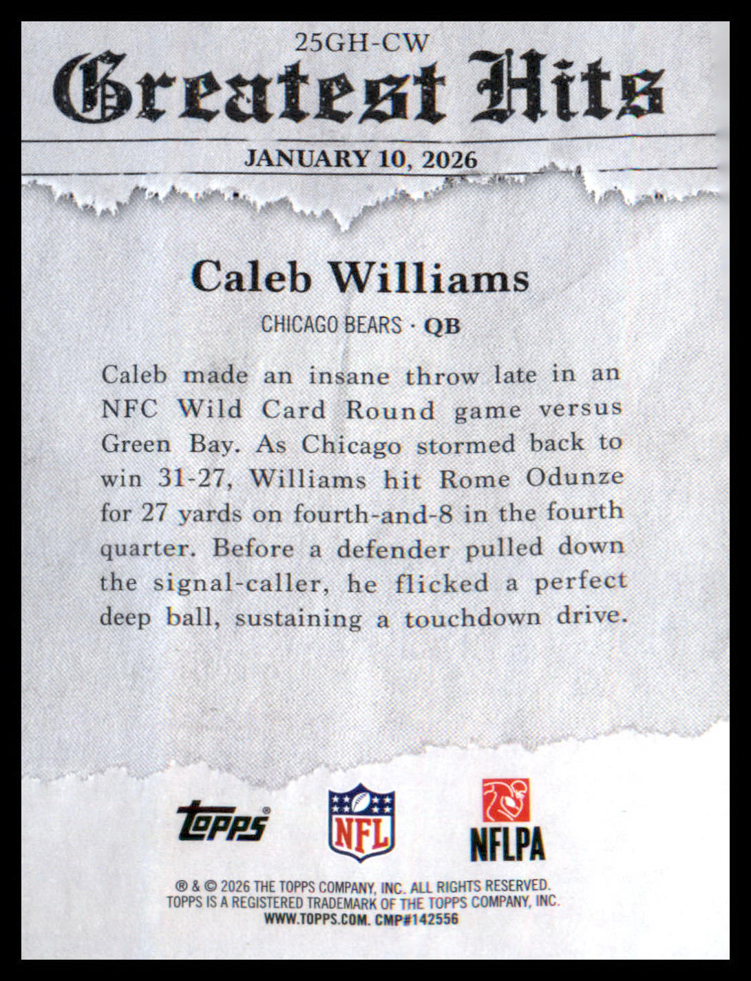 2026 Topps Flagship 2025 Greatest Hits #25GH-CW Caleb Williams