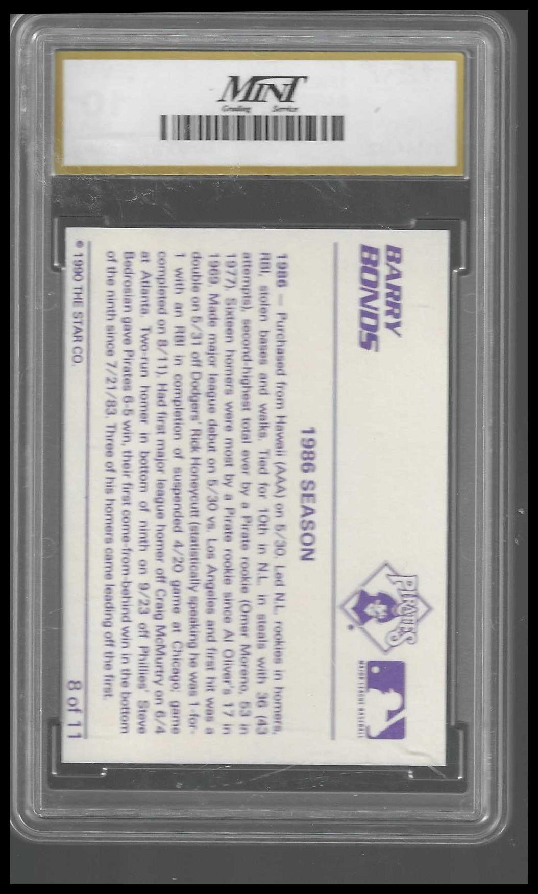 1990 Star Barry Bonds #8 Barry Bonds MINT GEM/MT 10 - Veteran Sports Cards FL