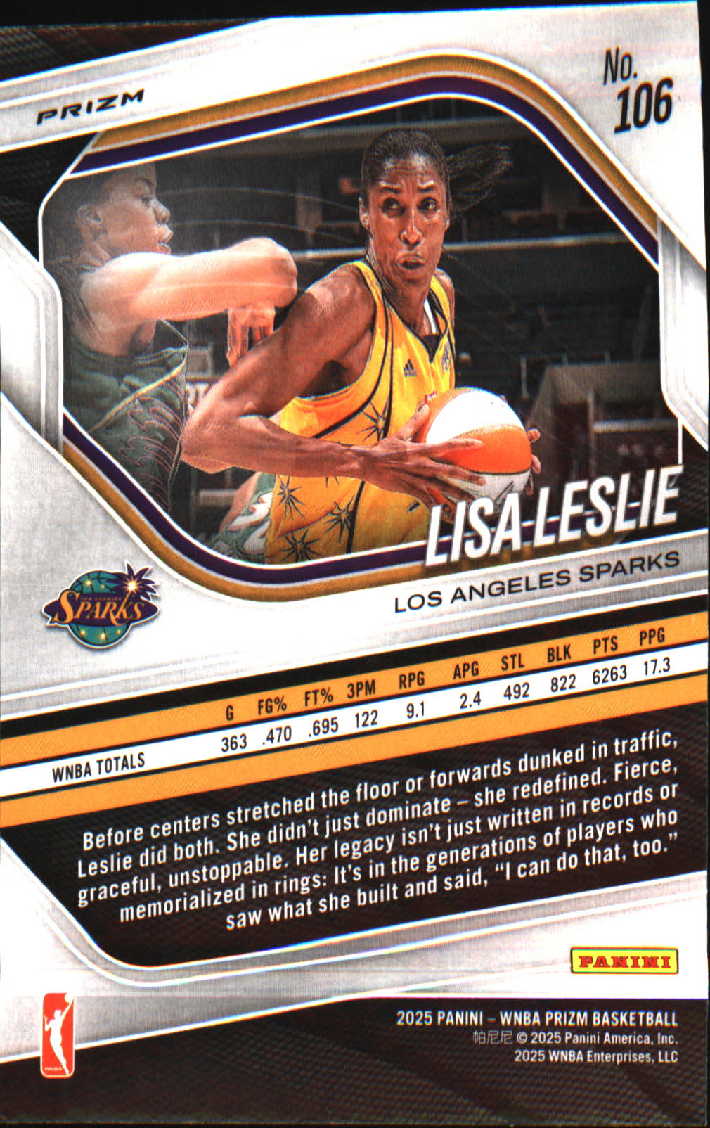 2025 Panini Prizm WNBA Blue Velocity Prizms #106 Lisa Leslie - Veteran Sports Cards FL