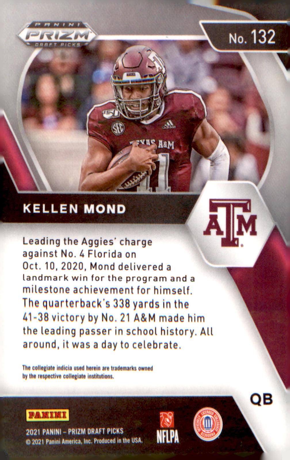 2021 Panini Prizm Draft Picks Collegiate #132 Kellen Mond - Veteran Sports Cards FL