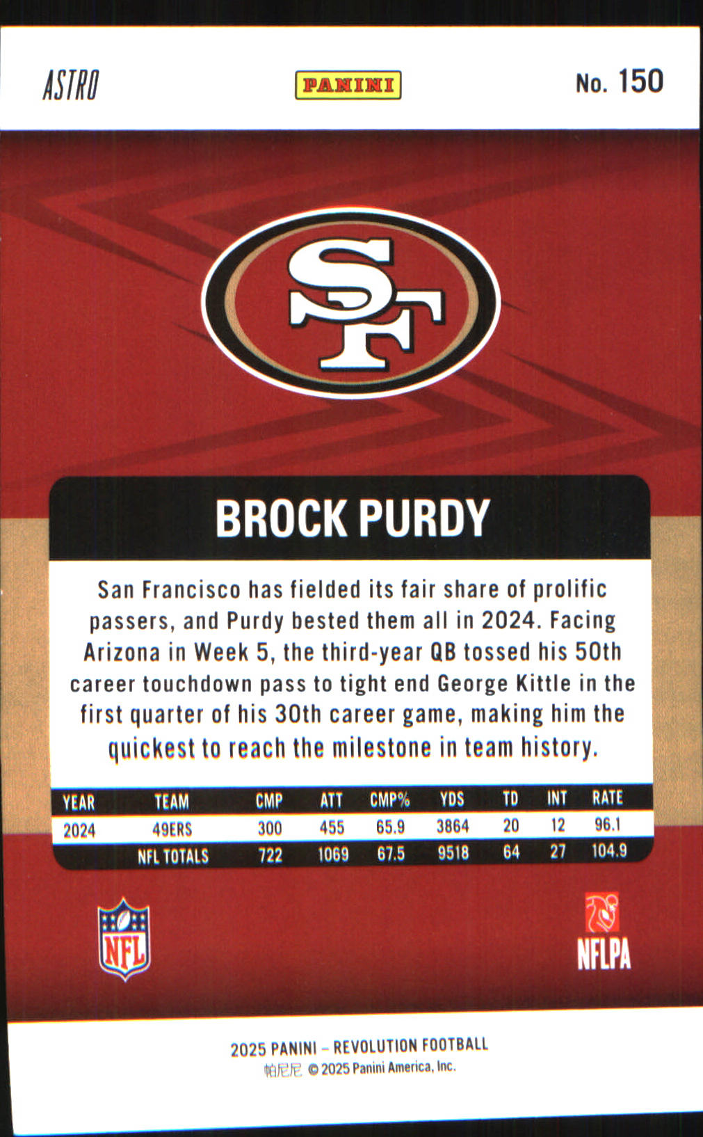 2025 Panini Revolution Red Astro #150 Brock Purdy - Veteran Sports Cards FL