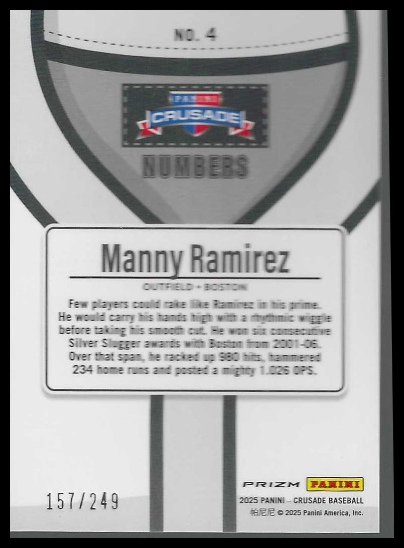 2025 Panini Crusade Numbers Green #4 Manny Ramirez #157/249 - Veteran Sports Cards FL