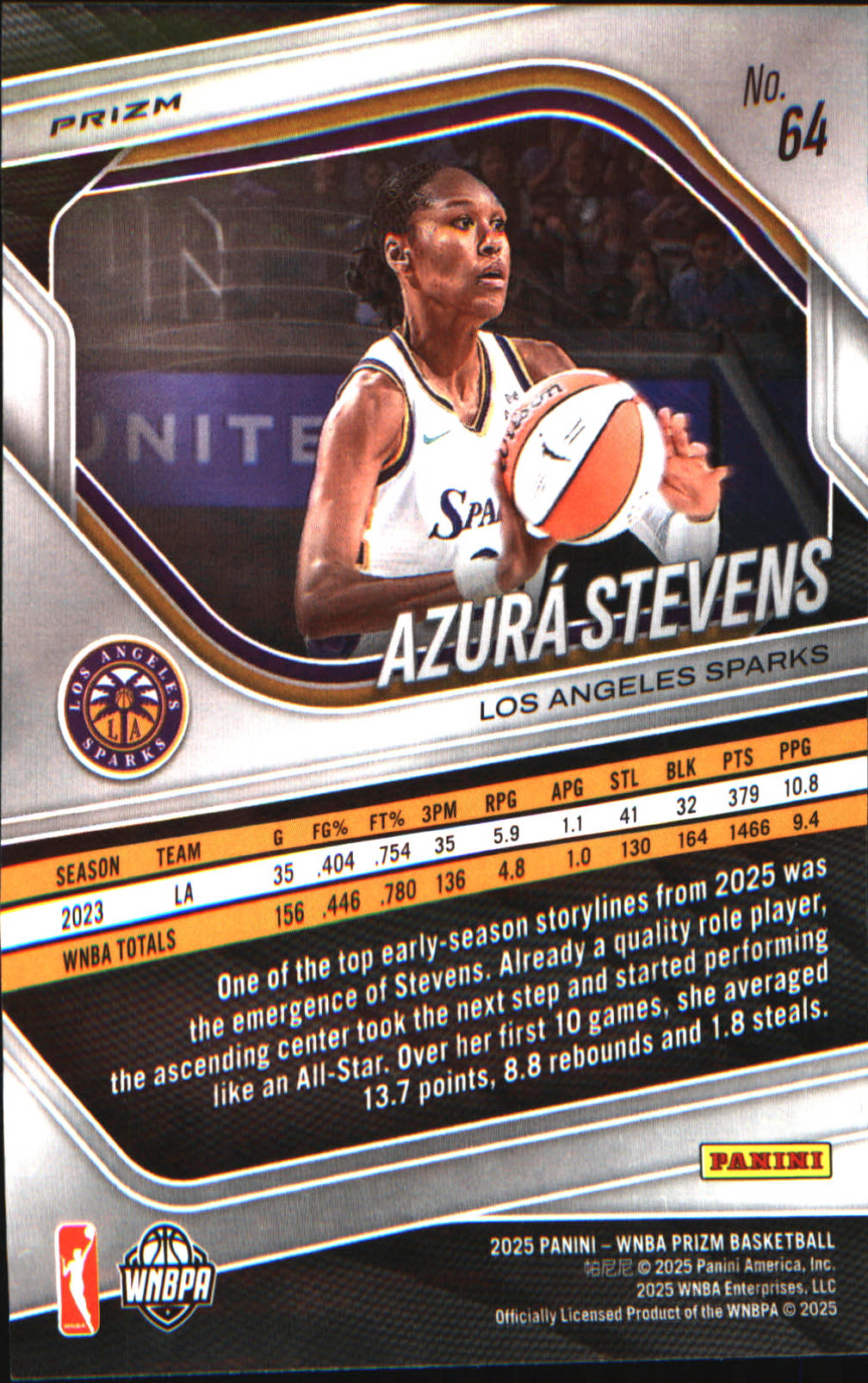 2025 Panini Prizm WNBA Blue Velocity Prizms #64 Azura Stevens - Veteran Sports Cards FL
