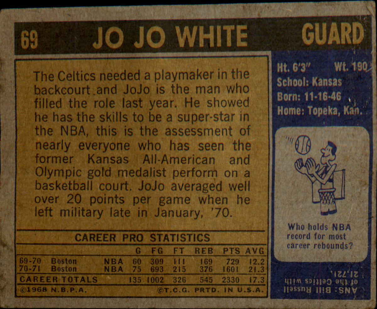 1971-72 Topps #69 Jo Jo White - Veteran Sports Cards FL