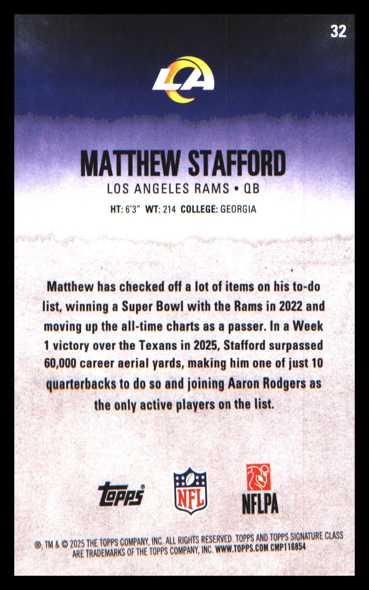 2025 Topps Signature Class #32 Matthew Stafford